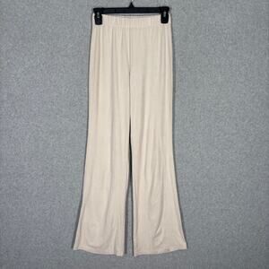 AYM Pants Womens Medium Cream Flare Bootcut Faux Suede Soft Lounge Comfy Yoga